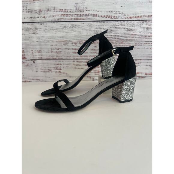 Stuart Weitzman Shoes - Stuart Weitzman Simplemid black suede silver glitter block heel size 9